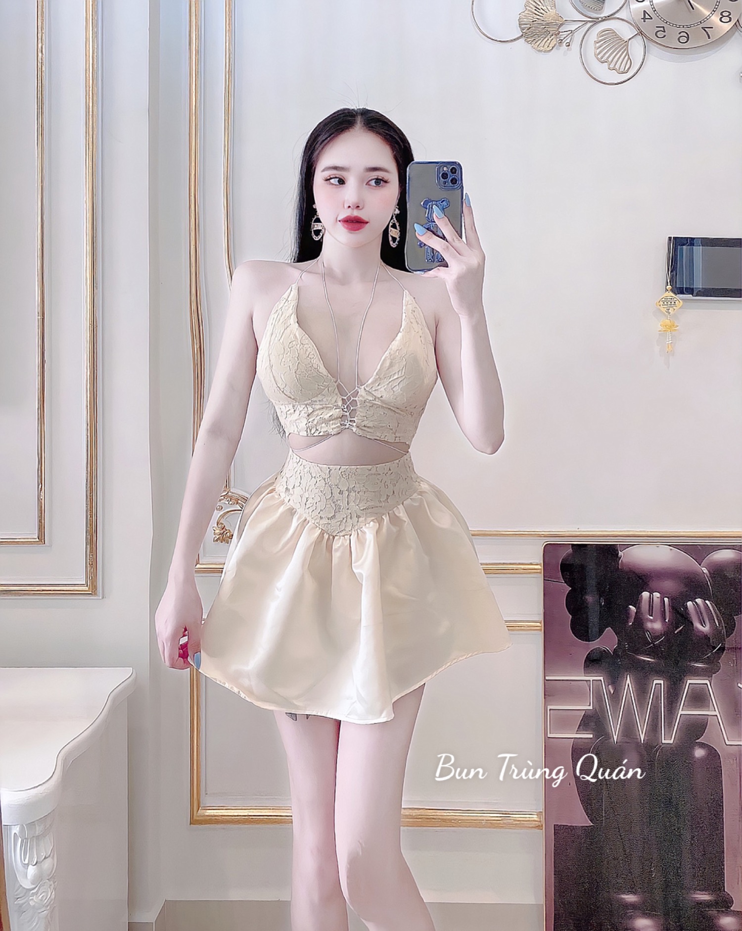 Set áo cánh 2D kèm chân váy chếch chi, cực xinh