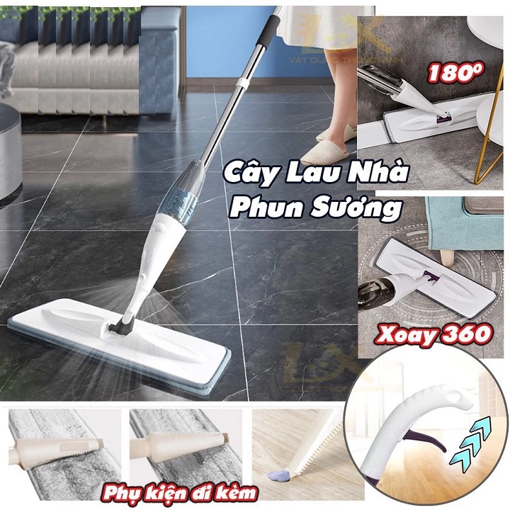 Cây lau nhà phun sương thông minh 2 trong 1, đầu xoay 360 độ tiện lợi