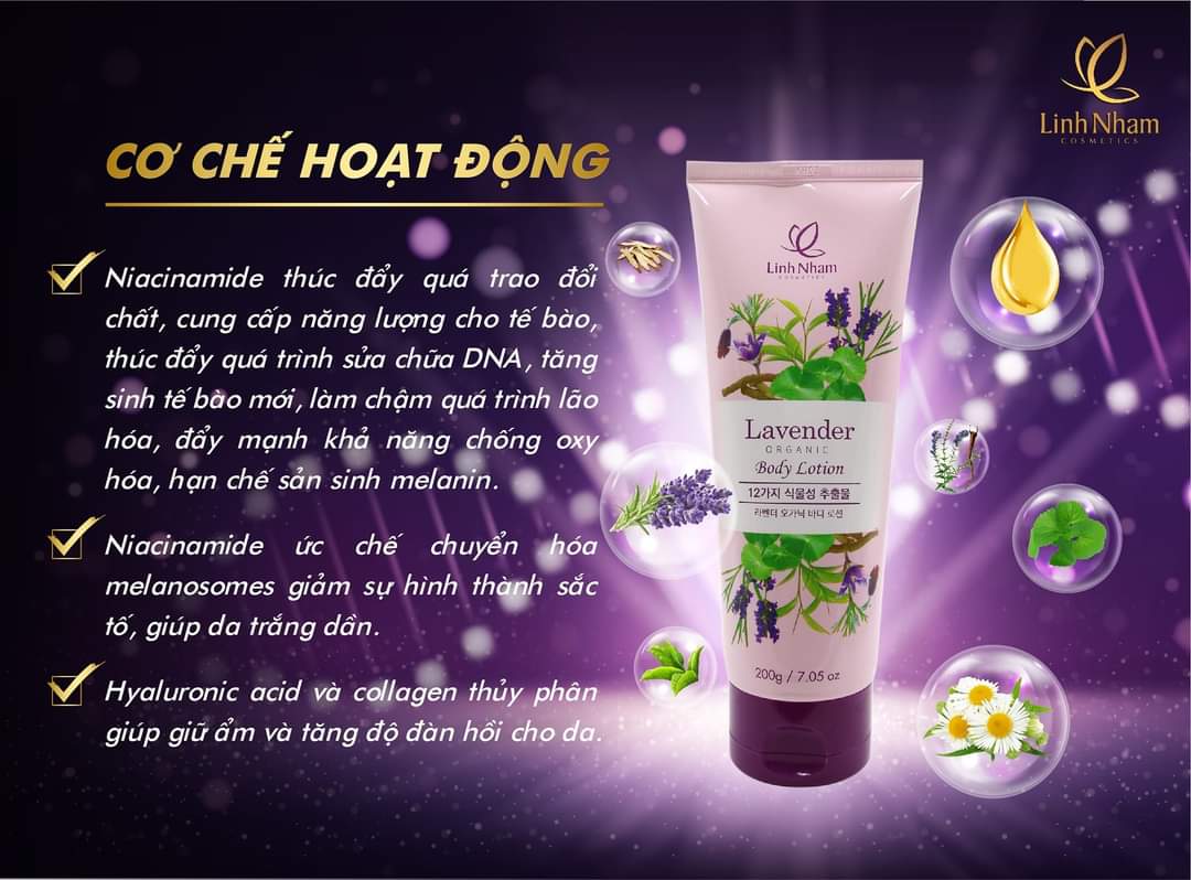 KEM DƯỠNG TRẮNG DA BODY LOTION LAVENDER ORGANIC LINH NHÂM 200g