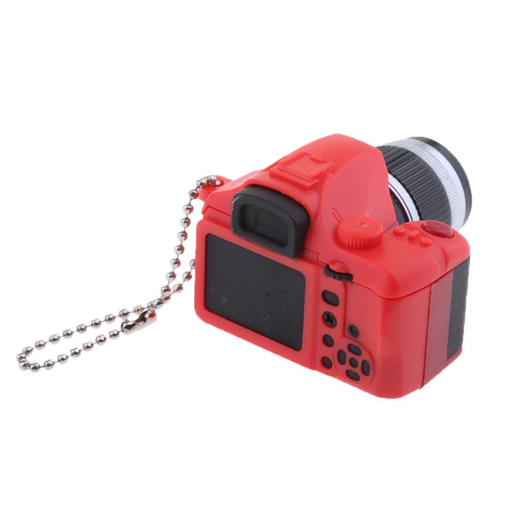 Cute Mini DSLR Camera Style LED Flash Light Keychain Key  Holder black