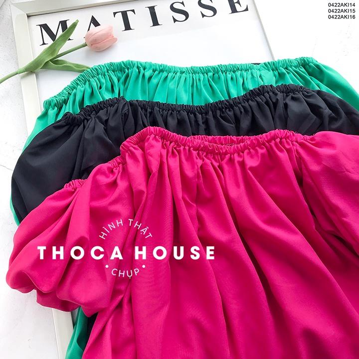 Áo kiểu nữ trễ vai tay phồng trơn trắng, tím, xanh cốm THOCA HOUSE gợi cảm, mặc đi chơi, đi du lịch