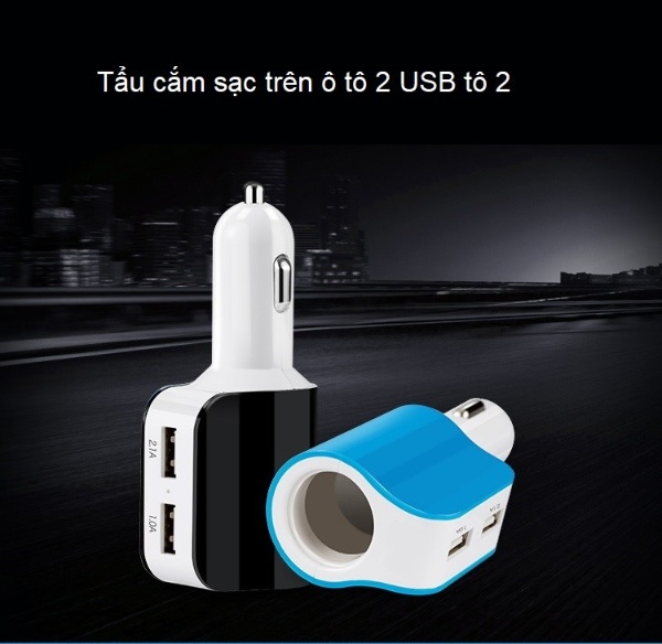 Tẩu sạc nhanh đa năng trên ô tô tích hợp 2 cổng USB tự chỉnh dòng điện AA68 ( Tặng kèm 03 nút kẹp cao su giữ dây điện cố định ngẫu nhiên )
