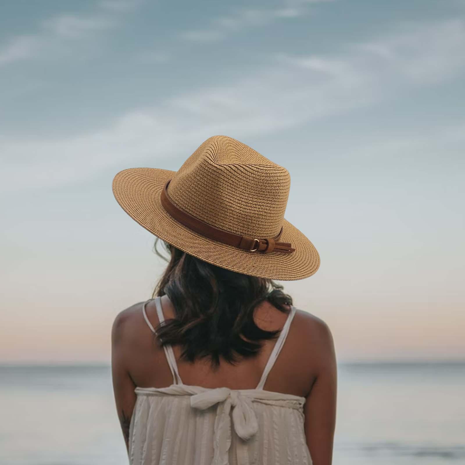 Women Men Straw Hats Panama Sunhats Beach Sun Visor UV Protective Bohemia Wide Brim Sun Hat for Travel Vacation Summer Hiking
