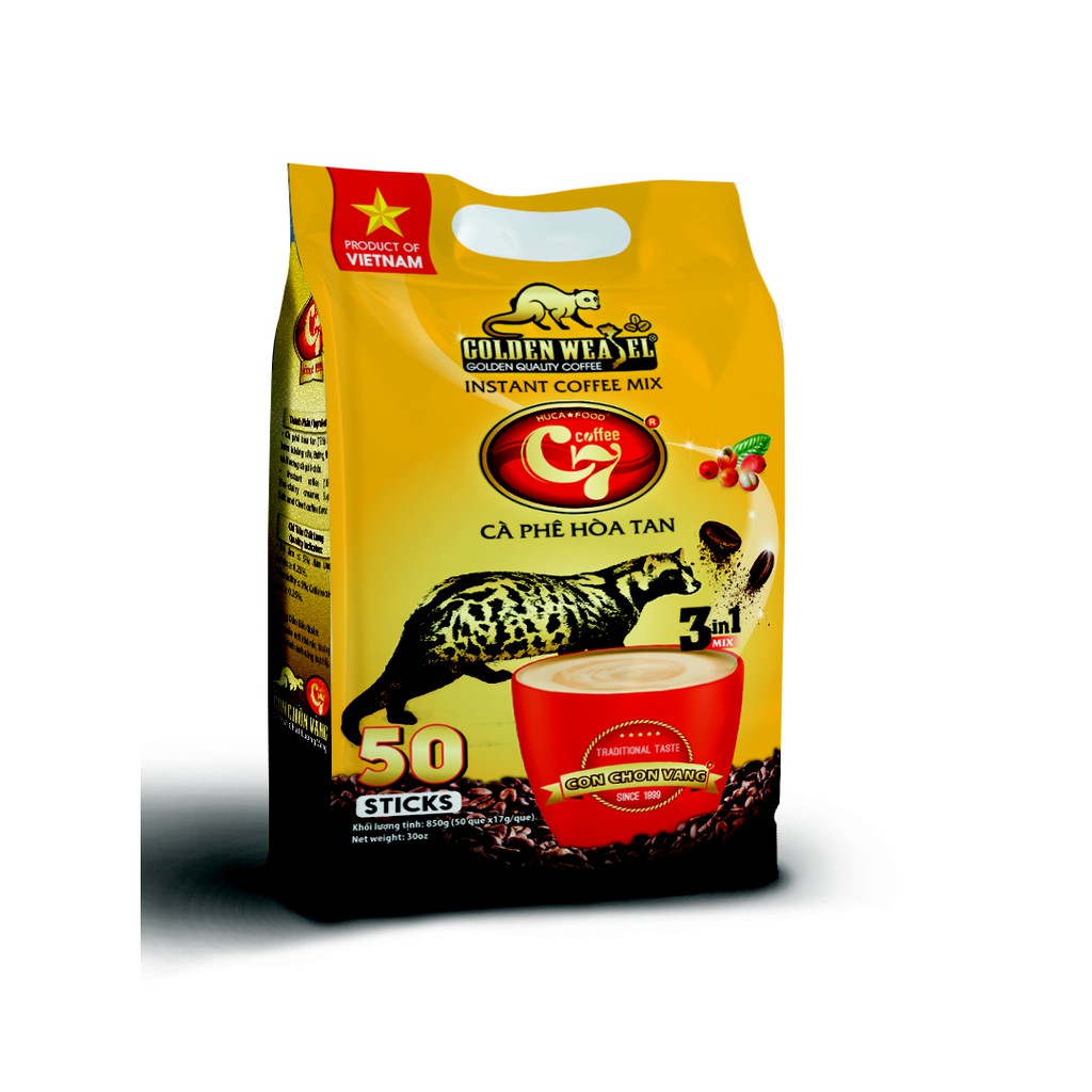 Cà phê hòa tan Con Chồn Vàng 3in1 túi 50 gói (new) - Huca Food