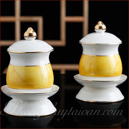 Bộ đồ sứ Trắng Vân Vàng - thờ cúng.