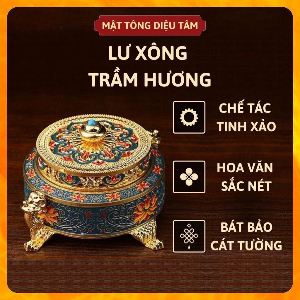 Lư xông trầm hương hình bát bảo cát tường cao cấp thay lư điện đồ thờ cúng ban thờ gia tiên