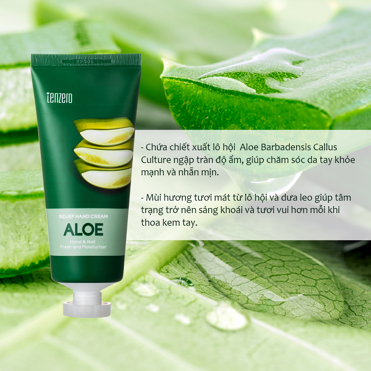 Kem Dưỡng Da Tay Và Móng Làm Mềm Da, Sáng Da Lô Hội Tenzero Relief Hand Cream Aloe 100ml