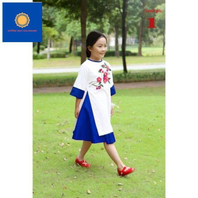 MS: 190142 - Áo dài thêu hoa kết hợp váy bé gái duyên dáng - Xưởng may Gia Khang