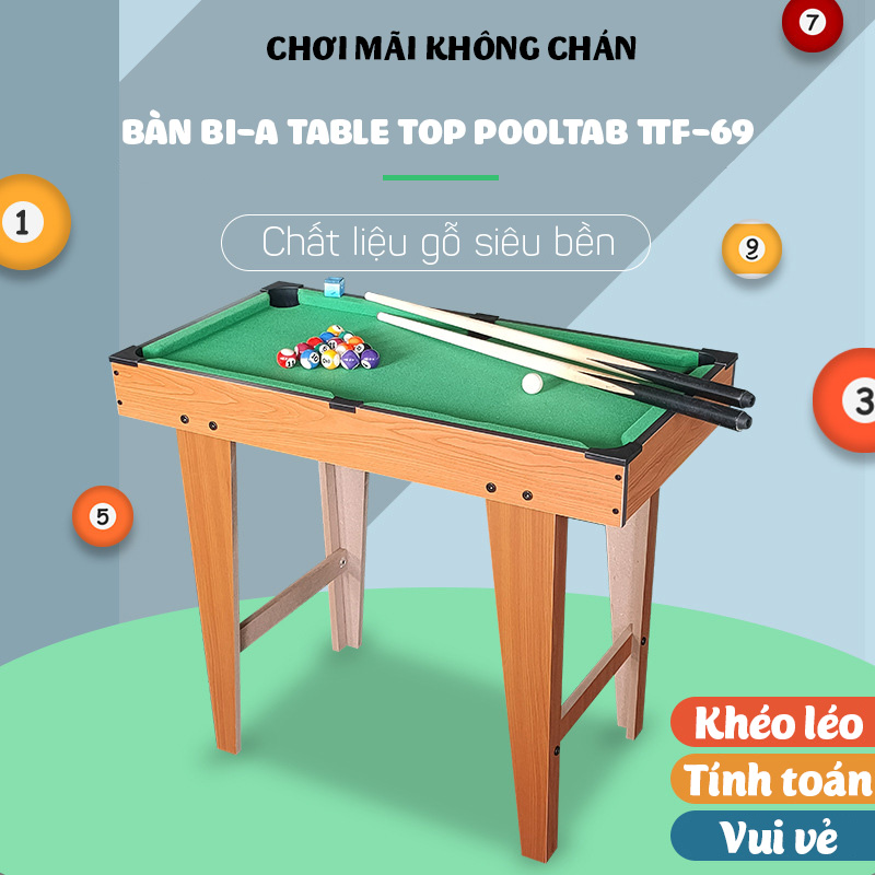 Đồ chơi bàn Bi-A bằng gỗ chân cao 69x37x60cm Table Top Pool Table TTP-69CC cho cả người lớn và trẻ nhỏ - Hàng chính hãng