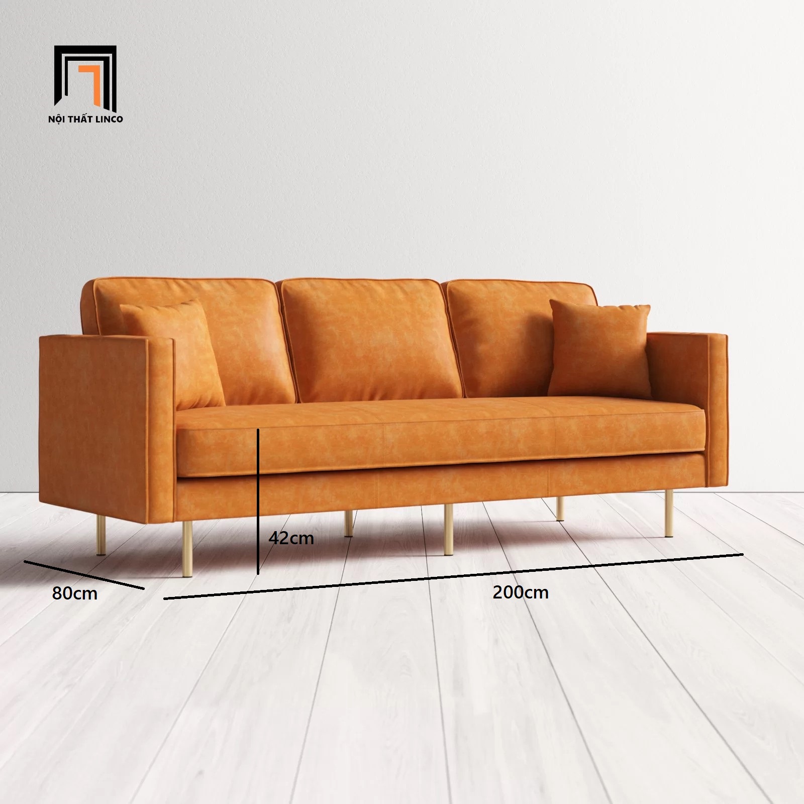 Ghế sofa băng da giả Roderic chân inox vàng giá rẻ