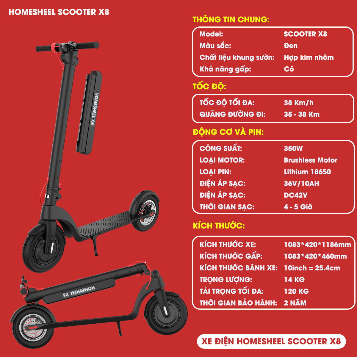 Xe Điện Scooter Gấp Gọn Thông Minh Homesheel Scooter X8
