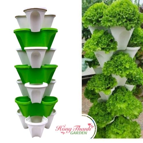 Chậu Tháp , Tháp Trồng Rau Hữu Cơ/ Tháp Trồng Hoa / Dâu Tây - Nhựa Cao Cấp, Tiện Lợi, Tiết Kiệm Không Gian, Trang Trí Nội Thất, Sân Vườn