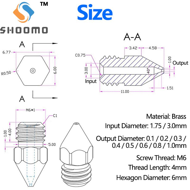 Máy in 3D Shoomo 3D Vòi phun đầu in cho Anet A8 Makerbot MK8 CREALITY CR-10 S4 S5 Ender 3