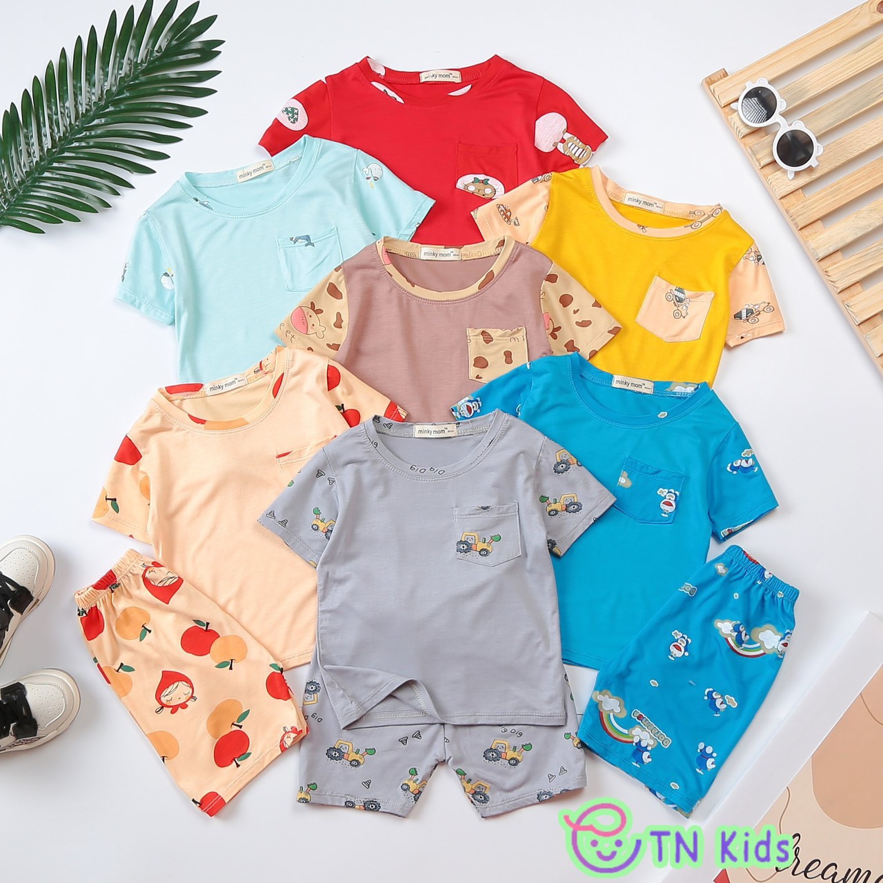 (20-28kg) Bộ Cộc Tay THUN LẠNH MINKY MOM In Hình Toàn Thân Dễ Thương {Hàng chuẩn loại 1