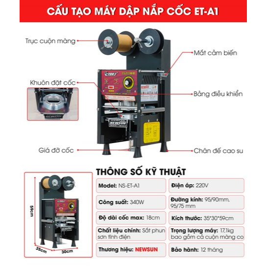 Máy dập cốc tự động ET- A1 NEWSUN - Hàng chính hãng bảo hành 12 tháng