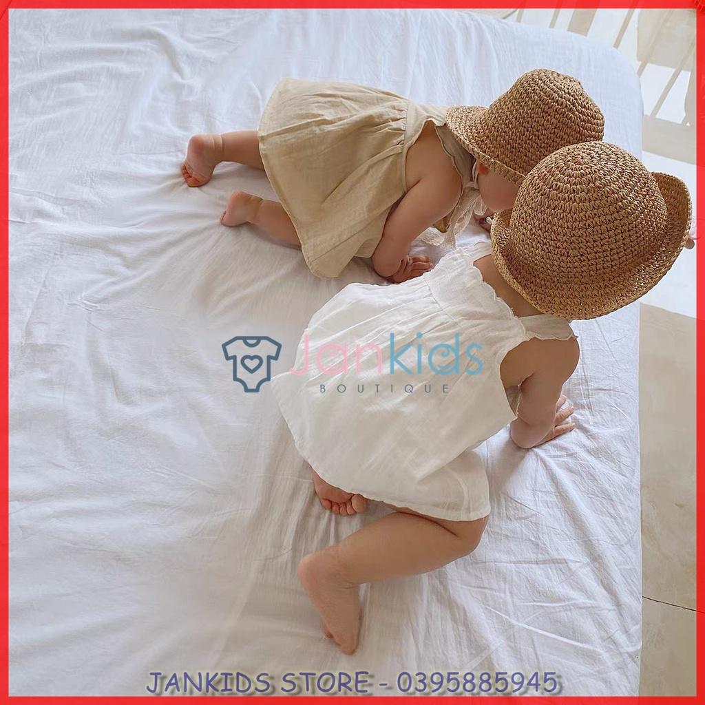 Mũ cói AJUMA rộng vành có dây buộc thắt nơ phong cách hàn quốc cho bé 2-5 tuổi (vòng đầu tối đa 50cm)