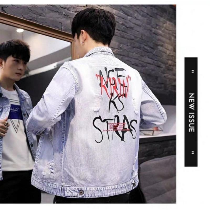 Áo Khoác Jean Nam In Chữ Thời Trang