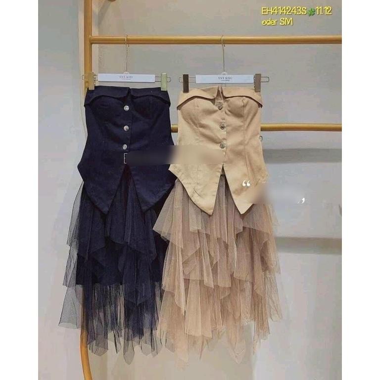 Áo ống cúp ngực phối nút CUN9140 cho nữ kiểu tôn dáng màu sáng da xinh xắn