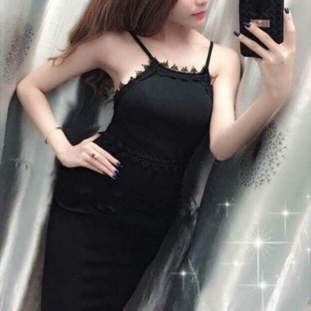 Đầm yếm viền ren chỉ sành điệu