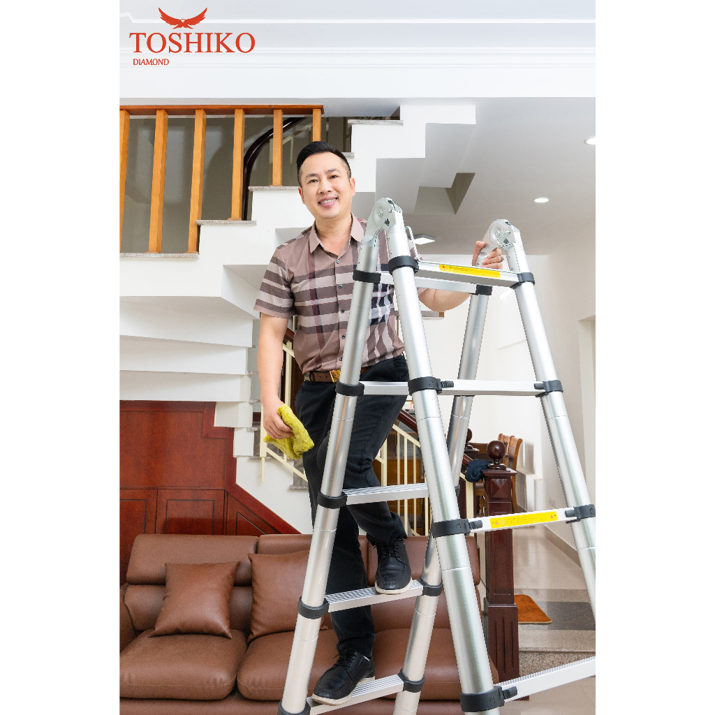 Thang Nhôm Đôi Rút Chữ A Toshiko Gấp Gọn 1m9m, 2m2, 2m5, 2m8, 3m2 Tải Trongj 150kg Bảo Hành 3 Năm