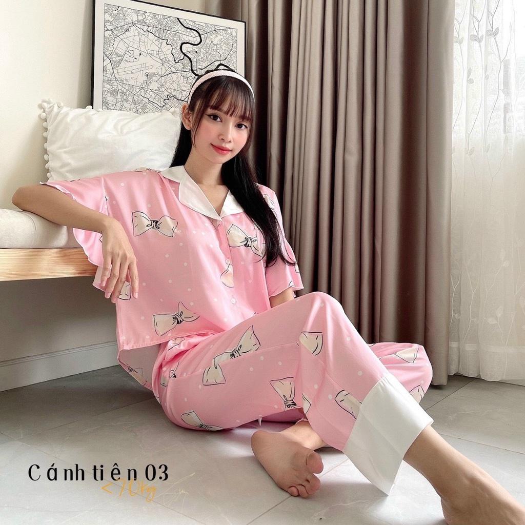 Bộ Lụa Dài Cánh Tiên Họa Tiết Mặc Nhà