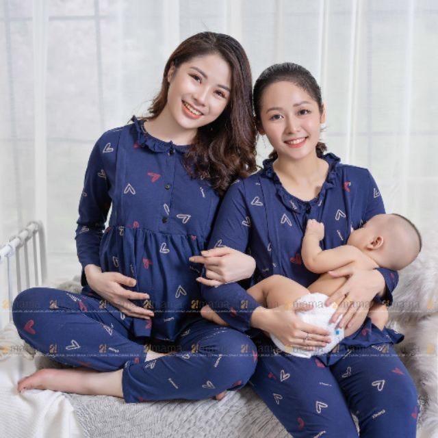 Bộ bầu và cho con bú sau sinh Dài Tay, chất cotton Cao Cấp cho mẹ bầu mặc - Tổng kho đồ bầu