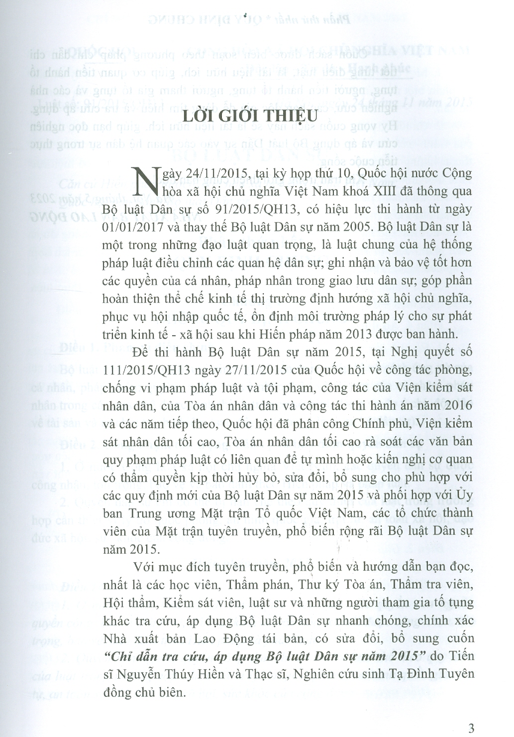 Chỉ Dẫn Tra Cứu, Áp Dụng Bộ Luật Dân Sự Năm 2015