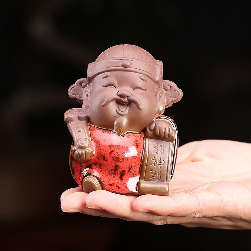Tượng Tam đa gốm tử sa men bóng đặc biệt- Tượng gốm tam đa trang trí decor bàn trà, tiểu cảnh bonsai phối lũa