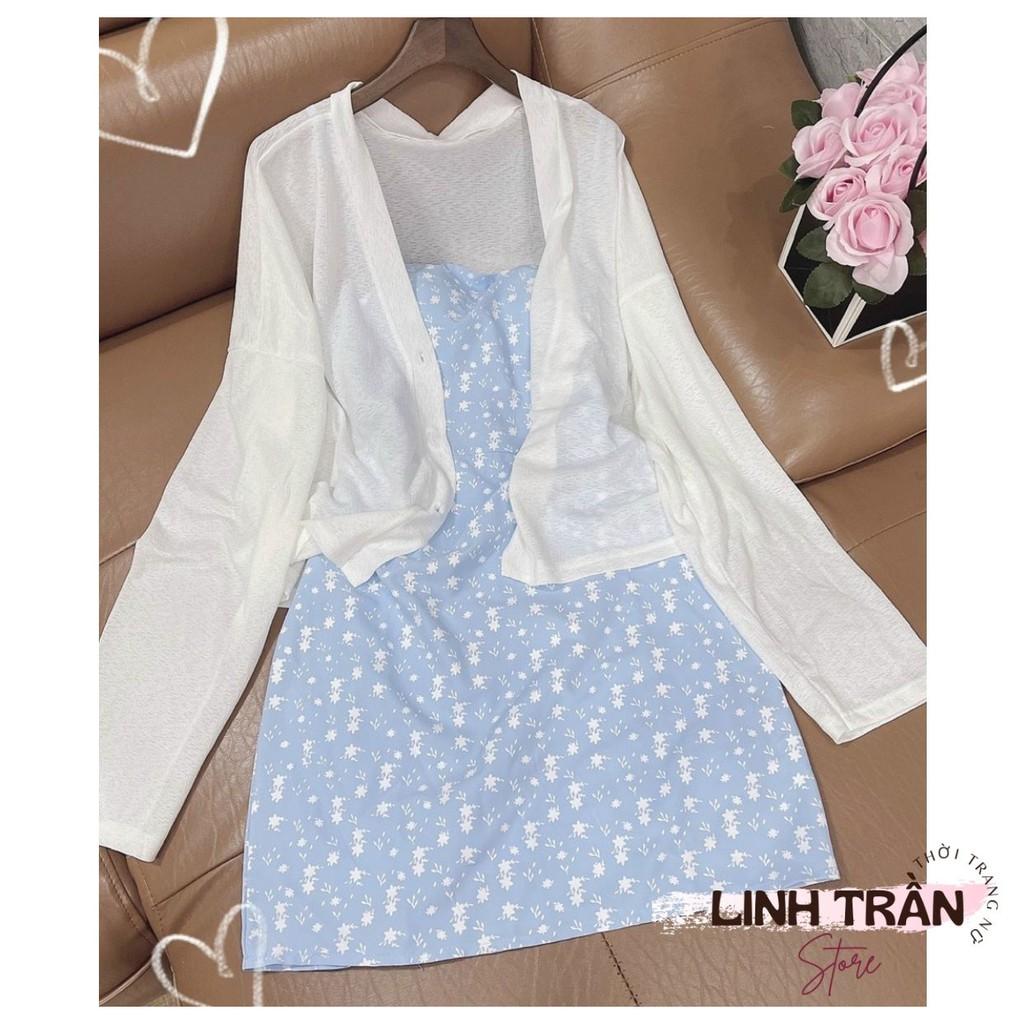 Sét Váy Hoa Nhí Và Áo Khoác Cardigan Đầm 2 Dây Hoa Nhí Mix Áo Cardigan Linh Trần Store