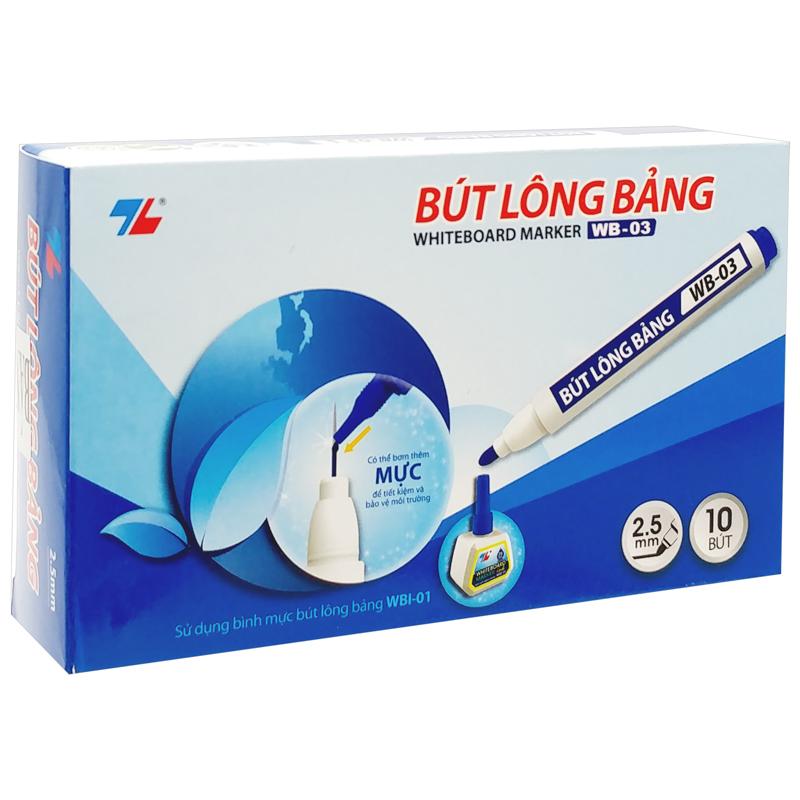 Hộp 10 Bút Lông Bảng 2.5 mm - Thiên Long WB-03 - Mực Xanh