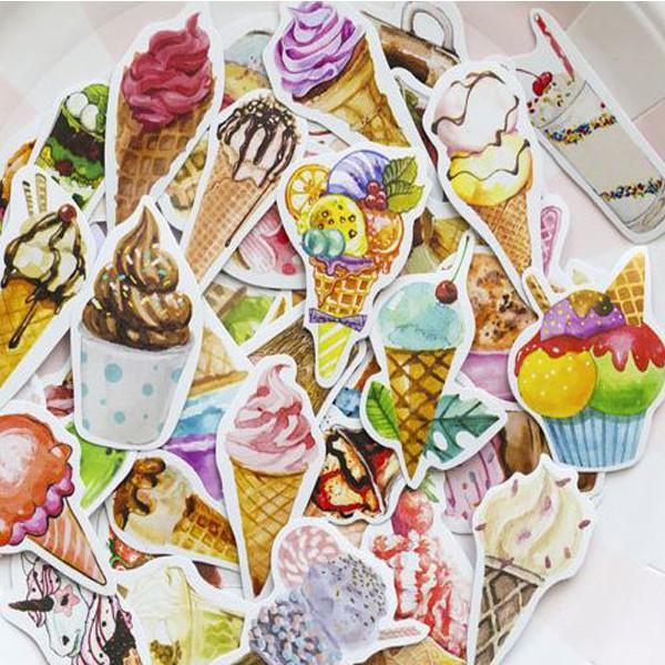 Hộp 50 Miếng Nhãn Dán Sticker Trang Trí Kem Dâu Ice Cream