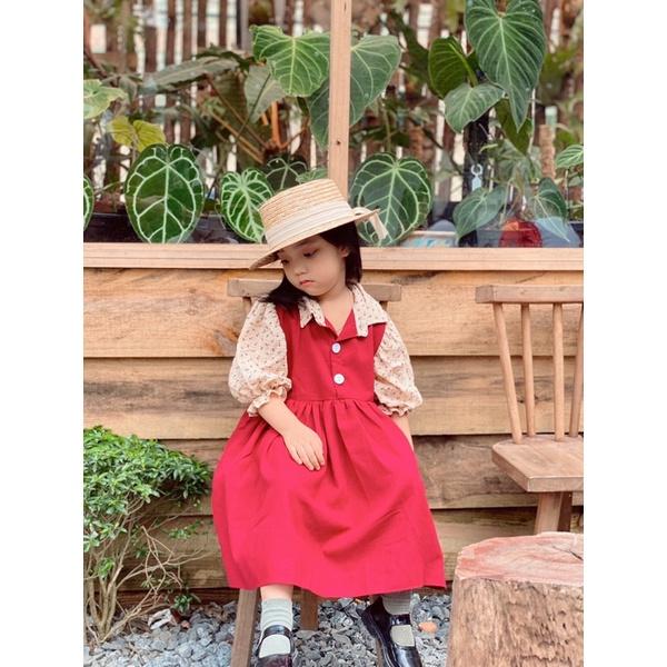 Đầm Cho Bé Gái Mick and Milk1,2,3,4,5,6 Tuổi Váy Tết Trẻ Em Màu Đỏ Dễ Thương Chất Liệu Linen Mát Mẻ