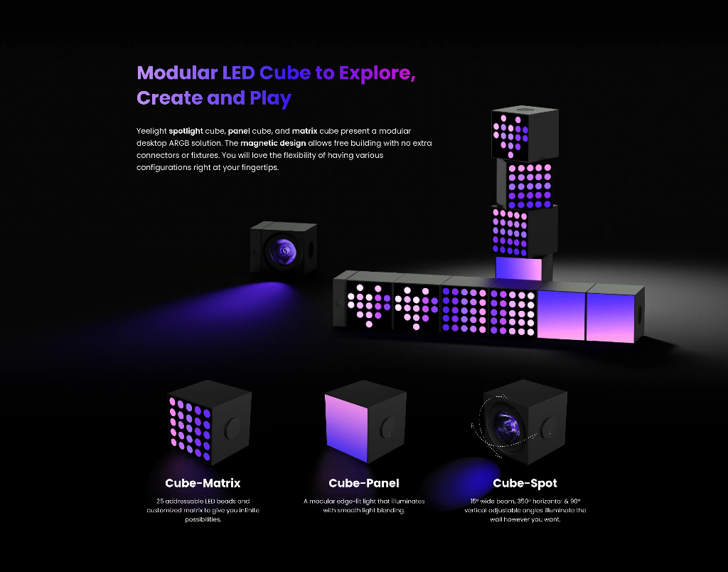 Đèn Yeelight Cube ARGB trang trí bàn làm việc, gaming, đa hiệu ứng ánh sáng, gamesync, musicsyne, hỗ trợ matter/homekit - Hàng chính hãng