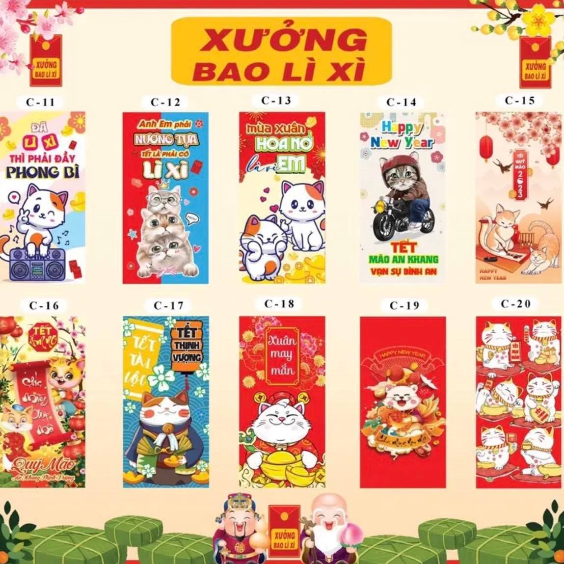 Set 10 Bao Lì Xì 2023 - Chibi 3D &amp; Truyền Thống