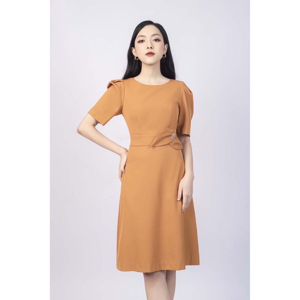 Đầm chữ A cổ tròn, tay ngắn bồng vai MMOutfit M-DA000421204