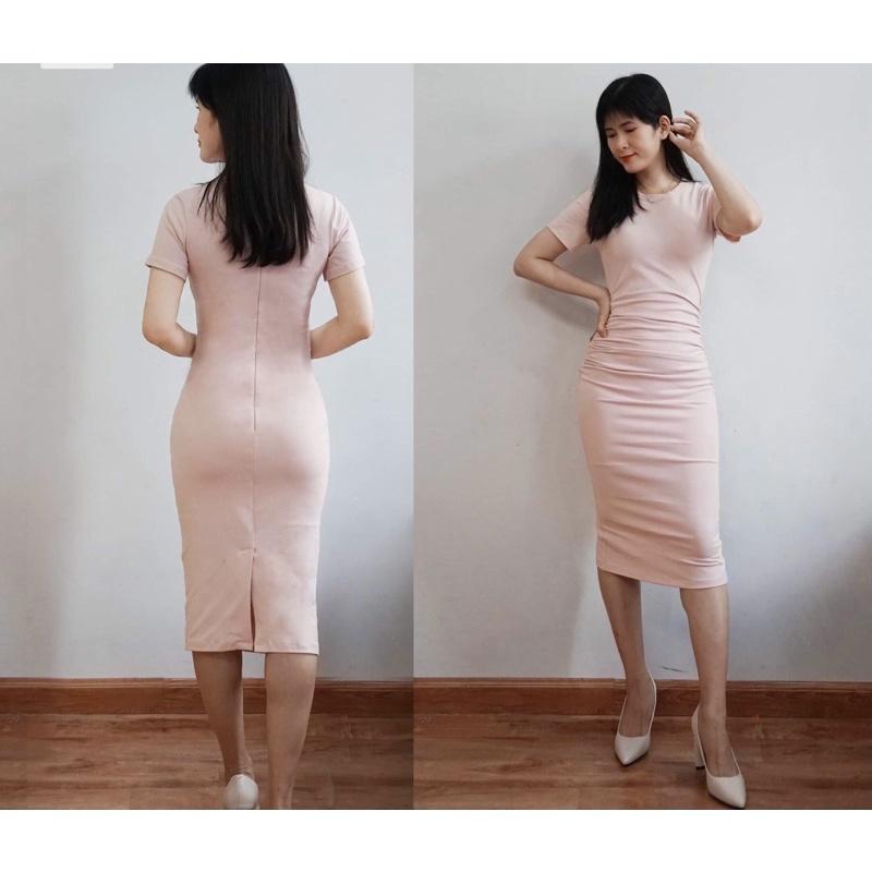 F1036 Đầm ôm body nhún eo có lớp lót