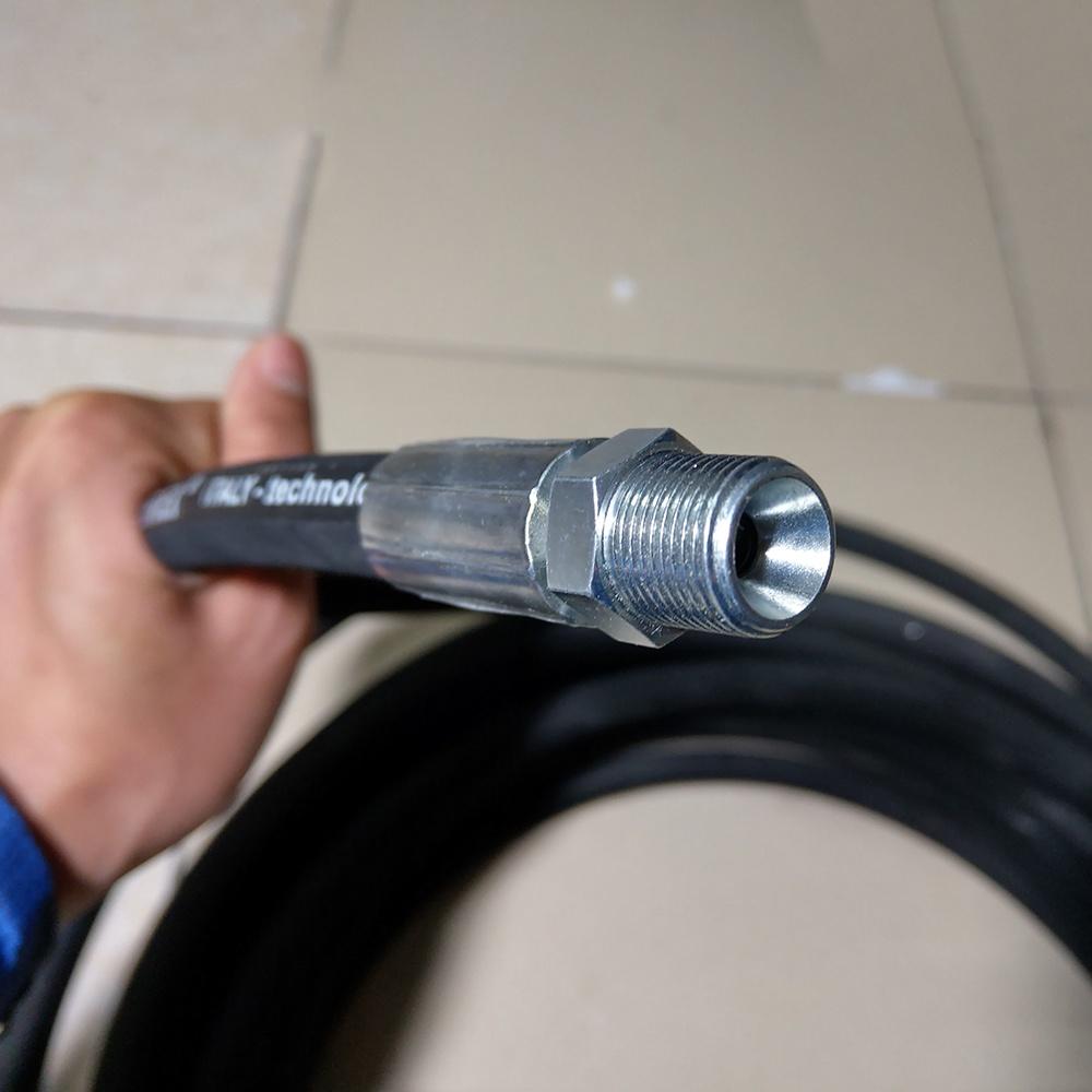 Dây rửa xe cao áp 2 lõi thép phi 8 dây trơn 5/16 đã ép cốt ren 17mm ở 2 đầu dây dài 15 mét