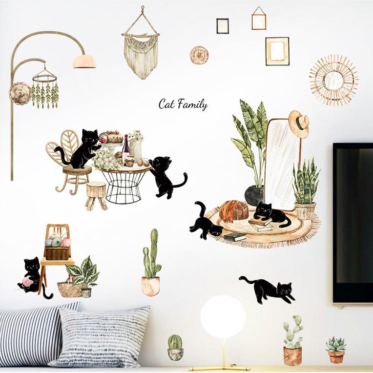 Decal dán tường trang trí - CAT FAMILY TINH NGHỊCH