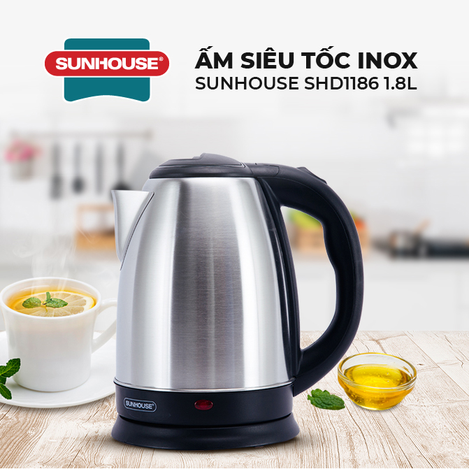 Ấm Siêu Tốc Inox Sunhouse SHD1186 - 1.8L  - Hàng chính hãng