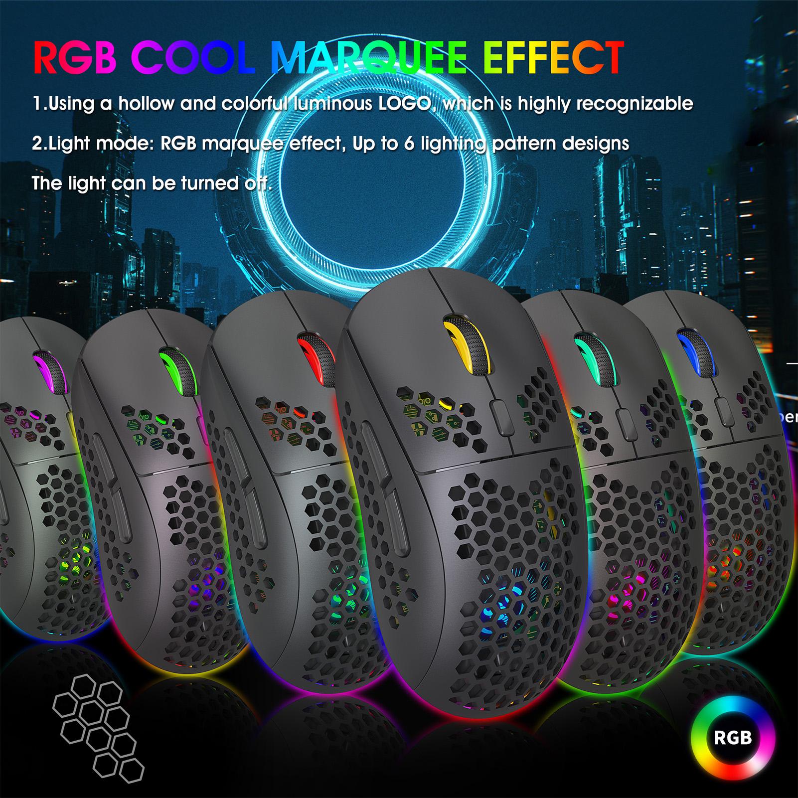 HXSJ T90 Three Mode Wireless Mouse BT 3.0 + 5.0 + 2.4G Wireless Charging Mouse RGB Lighting with Adjustable DPI Black