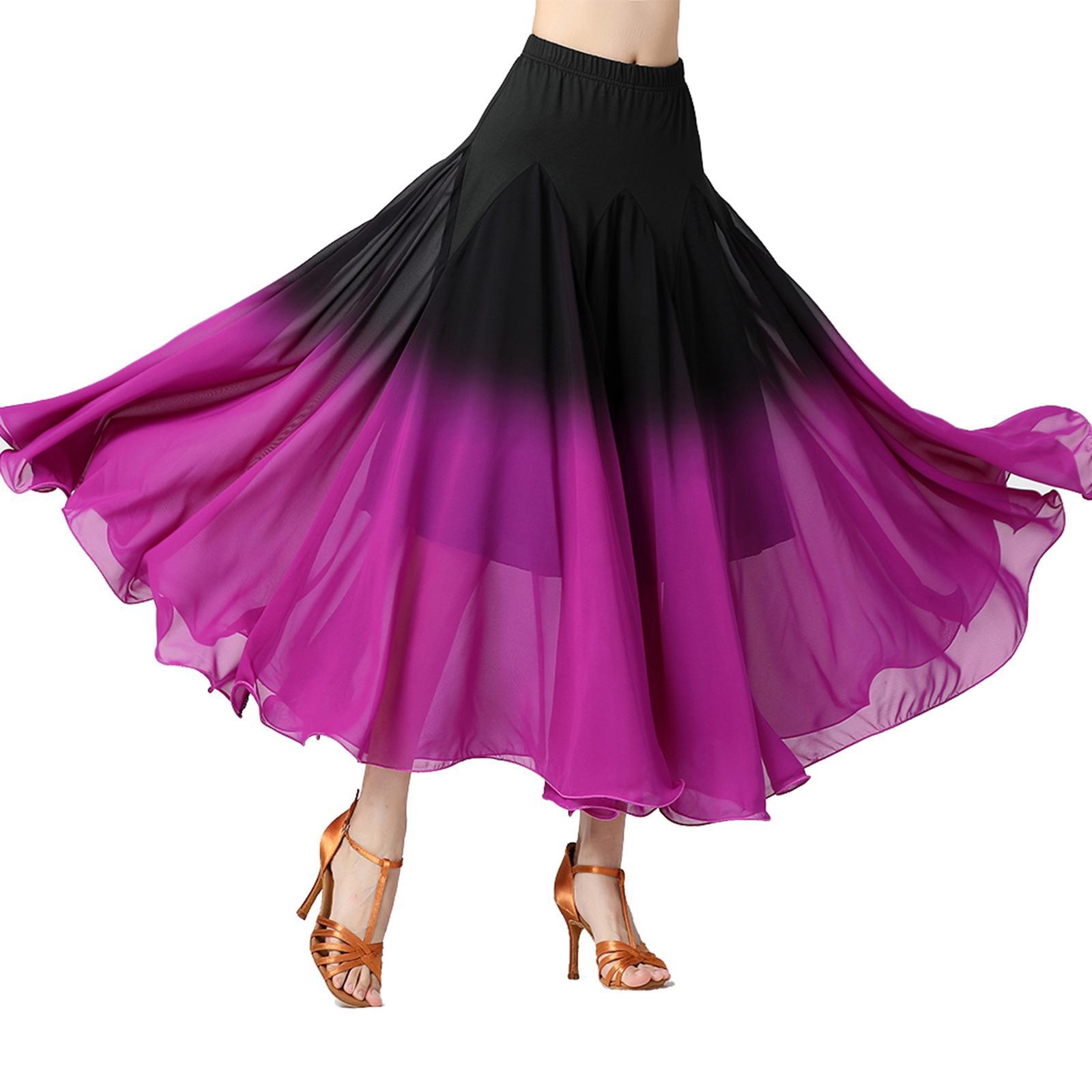 Womens Ballroom Dance Skirt Long Swing Skirt Dance Practice Elegant Party Dress Fashion