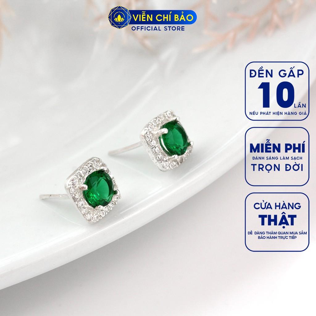 Bông tai bạc nữ vuông nhiều màu chất liệu bạc 925 thời trang phụ kiện trang sức nữ Viễn Chí Bảo B400023