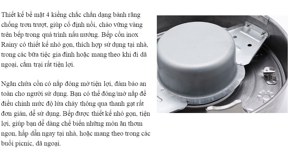 Bếp cồn inox Rainy cao cấp - Hàng Chính Hãng