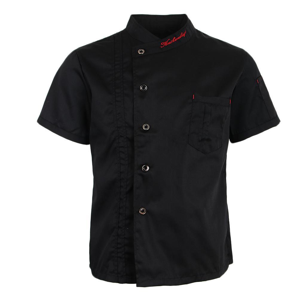 2xUnisex Chef Jackets Coat Short Sleeves Shirt Kitchen Uniforms XL Black
