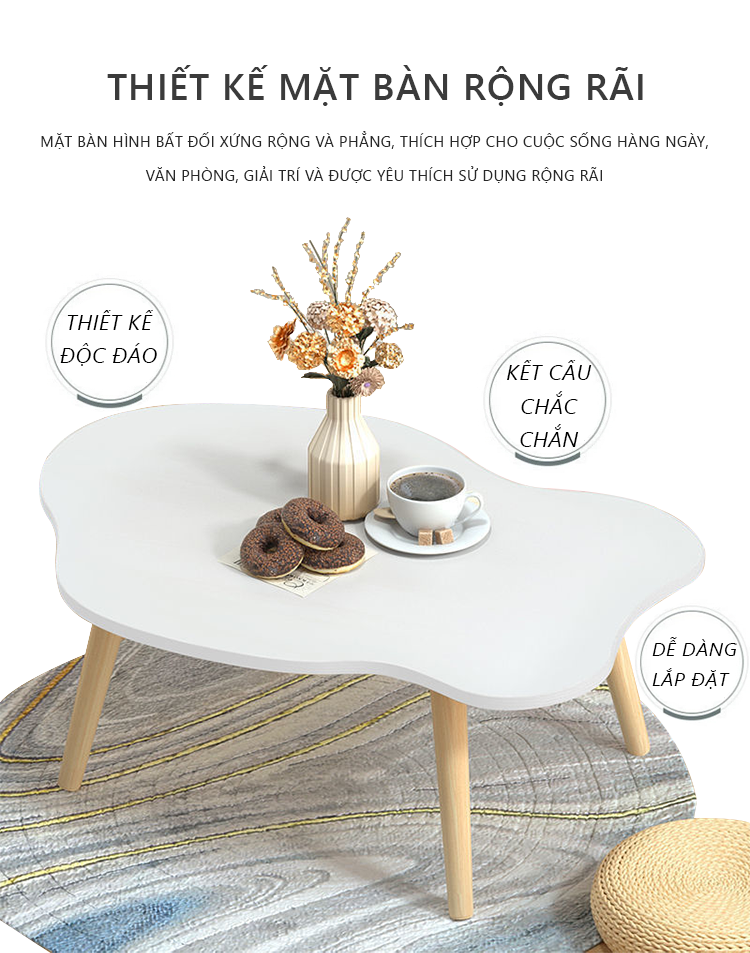 Bàn trà cafe họa tiết đám mây dễ thương phù hợp decor - GP255