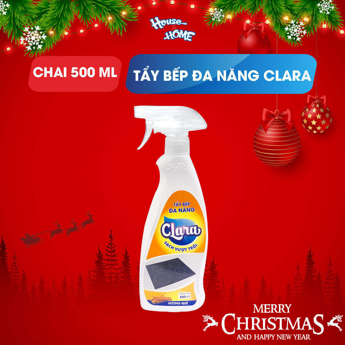 Tẩy dầu mỡ nhà bếp đa năng Clara hương gừng quế chai 500ml