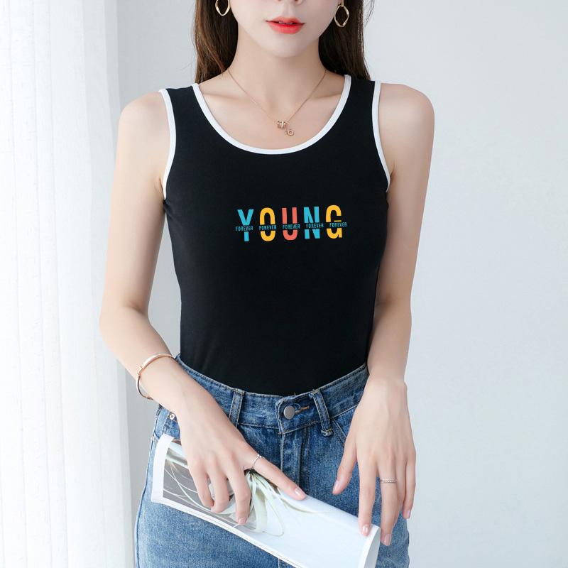 Áo Thun 3 Lỗ Nữ Phối Viền Màu In Chữ Young, Áo Mặc Nhà,Tập Thể Dục Thun Cotton Co Giãn Tốt Sally Boutique-3L05