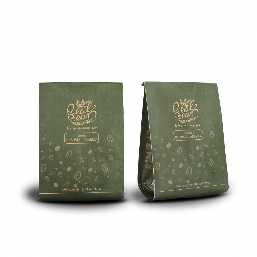 Cà Phê Arabica và Robusta Rang Xay Nguyên Chất 100% Real Bean Coffee  (250g)