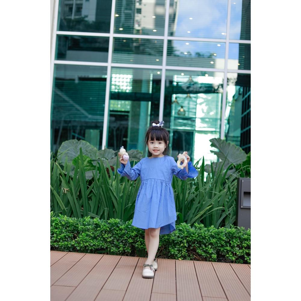 Đầm cổ tròn tay loe khoét tà xanh đậm Sora Chan - M028