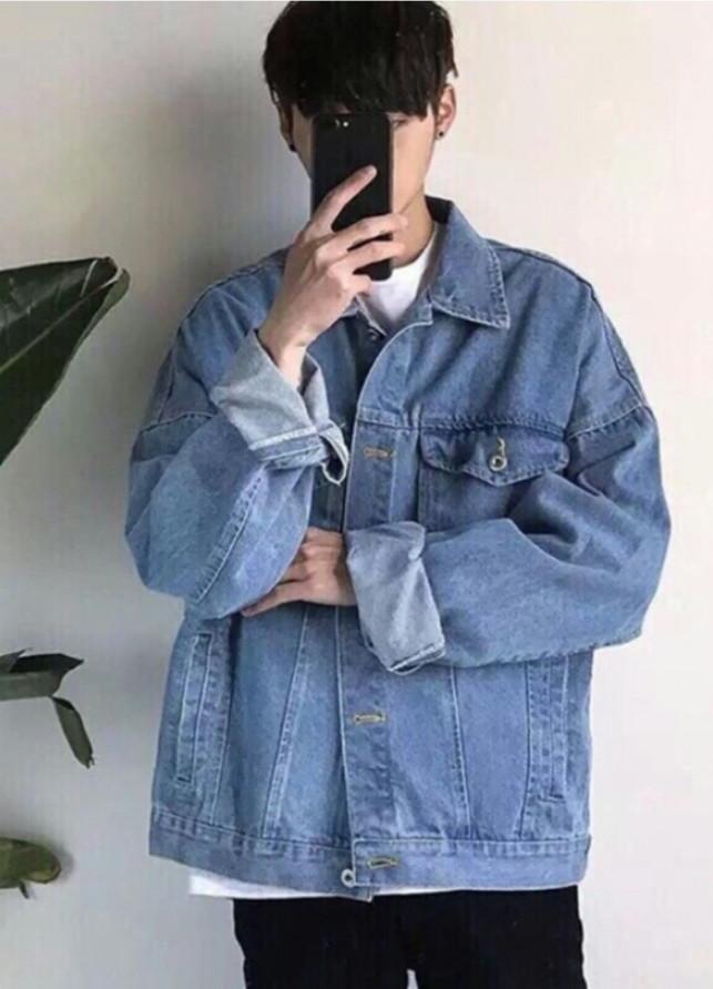 Áo khoác Jean nam Slimfit trơn màu xanh sáng